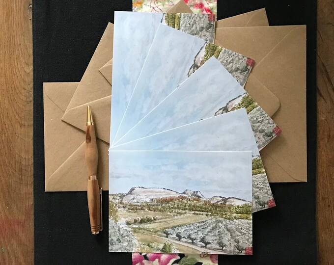 Lot de cinq cartes postales de paysage provençal. Imprimées d'après une de mes aquarelles originales.