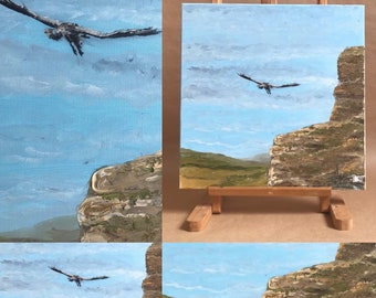 Tableau sur toile châssis peint à l'huile, le vol du condor sauvage. Original peint à la main