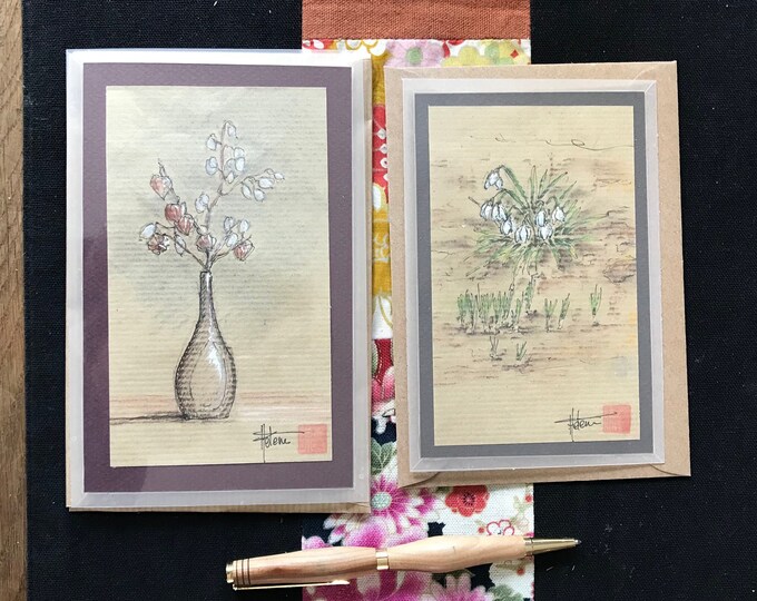 Kraft floral cards, hand-drawn.