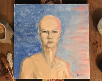 visage féminin huile sur toileTableau original peint à la main Format 30x30cm