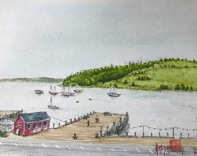 port de Lunenburg Canada à l’aquarelle.Tableau peint à la main Format A5.