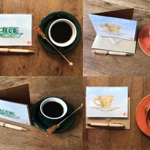 Cartes aquarelles tasse de café. Peinte à la main