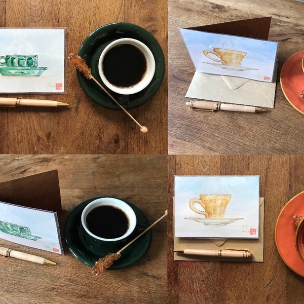 Cartes aquarelles tasse de café. Peinte à la main