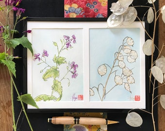 RESERVÉE. Duo d’aquarelles originales les monnaies du pape. Tableau peint à la main.