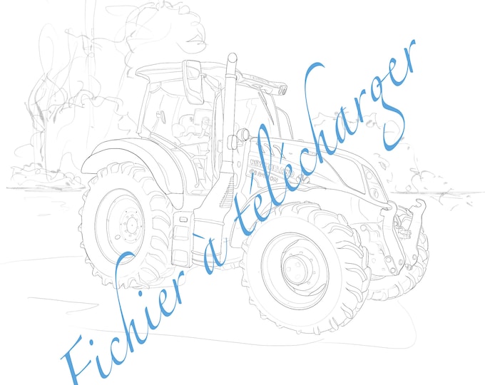 Dessin numérique à colorier d »un tracteur.