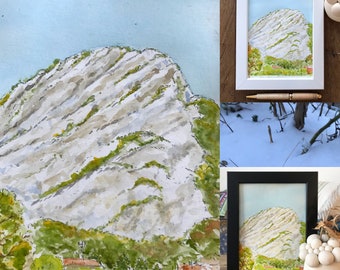 mountain watercolor, Mont Neron Isère. Original hand painted painting 13x18cm