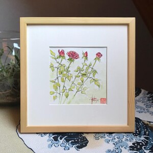 Aquarel rode rozen. Moederdag verjaardag of Valentijnsdag. Origineel handgeschilderd schilderij.