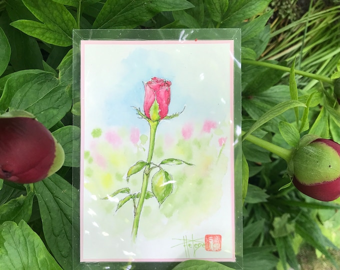 Cartes, la rose. livrées avec enveloppe peinte à la main. Pour fête des mères anniversaire ou saint valentin.
