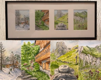 Aquarelles sur mesure encadrées peintes à la main. Pour cadeau fête des mères des pères, naissance anniversaire.