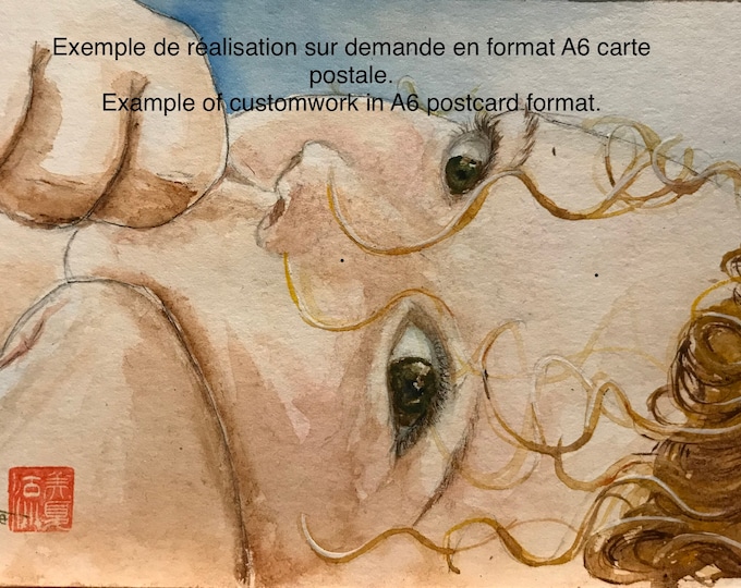 Aquarelles sur demandes peintes à la main. Pour cadeau fête des mères des pères naissance anniversaire.