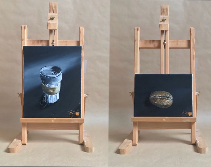 Deux peintures à l’huile café. Tableaux peints à la main idéal pour une décoration espace café.