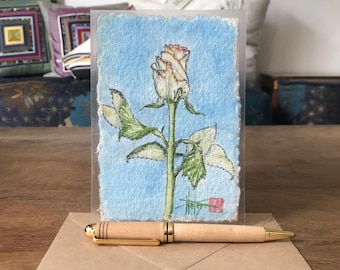 Cartes, la rose. livrées avec enveloppe peinte à la main. Pour fête des mères anniversaire ou saint valentin.