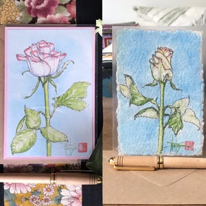 Hand painted cards, the rose, delivered with envelope. For Mother's Day, birthday or Valentine's Day.