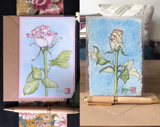 Hand painted cards, the rose, delivered with envelope. For Mother's Day, birthday or Valentine's Day.