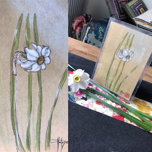 Handgezeichnete Blumenkarten auf Kraftpapier, geliefert mit Umschlag. Zum Muttertag, Geburtstag, Valentinstag.