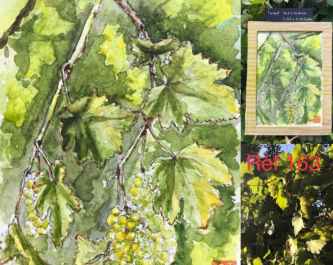 VENDUE, aquarelle , la vigne, originale peinte à la main. Format carte postale. Peinte à la main.