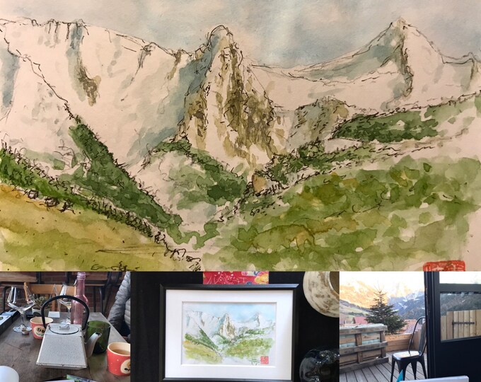 Original sketch paintings in watercolor, the French Alps.