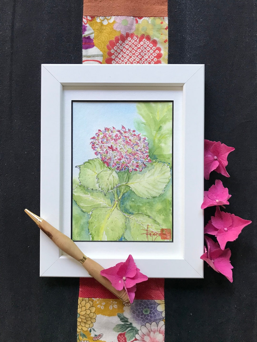 Watercolor Pink Hydrangea Postcard Format Hand Painted Painting Etsy