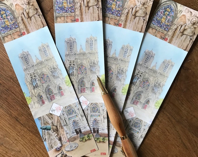 Magnets marque-page souvenir de la cathédrale de Reims. Vendus par 4. France