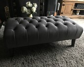 Large Slate Grey deep Buttoned plush velvet Bench Footstool Ottoman coffee table
