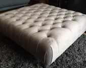 Large Silver Grey deep Buttoned plush velvet Bench Footstool Ottoman coffee table