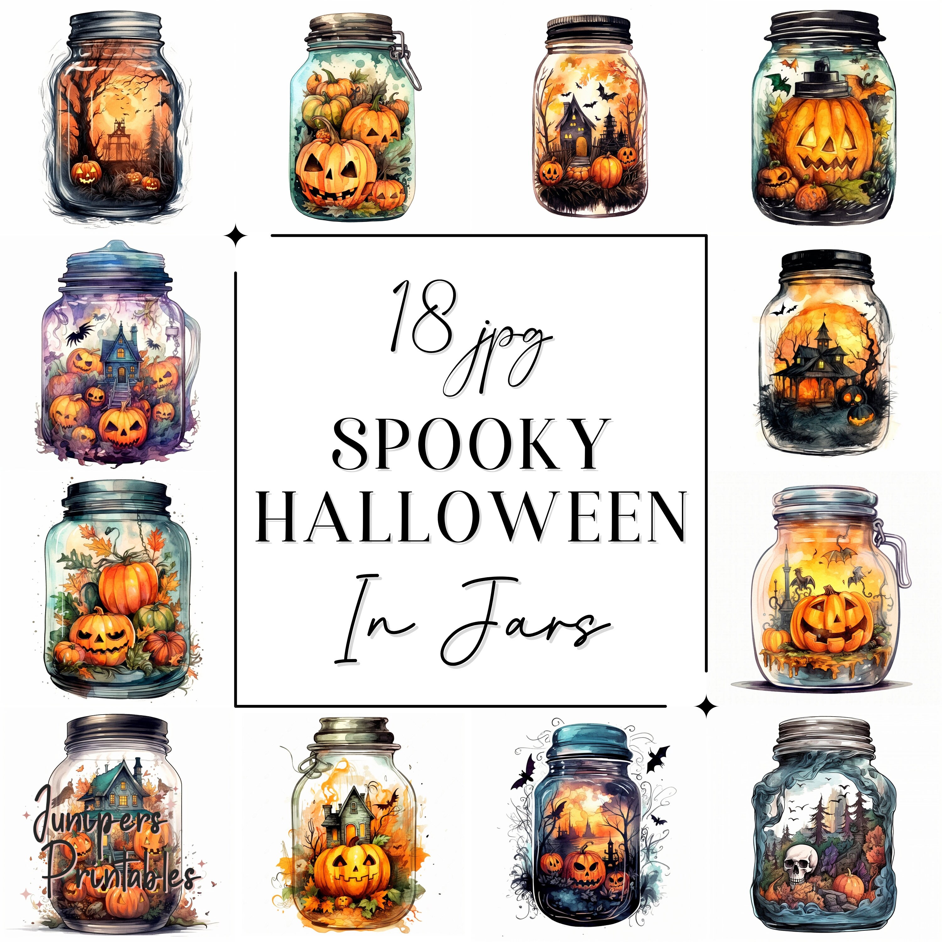 Halloween in a Jar Clipart - 18 High Quality Jpgs - Watercolor Clipart ...