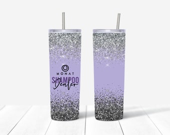 Monat Tumbler | 20 oz. Skinny Tumbler | Shampoo Dealer | Sublimated Glitter Tumbler | Monat Gear