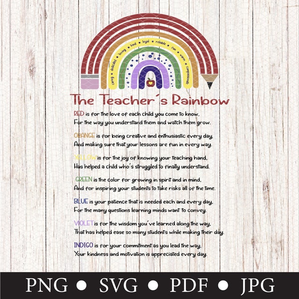 Teacher Rainbow Poem | Teacher Appreciation Printable | Teacher Poem Printable | Last Minute Teacher Gift | Preschool Teacher Gift | Digital