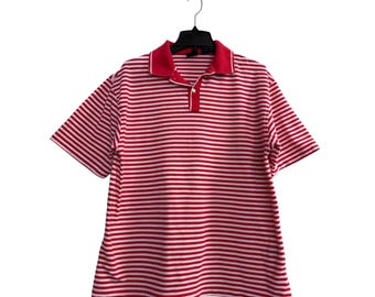 Polo Hunt Club a rayas rosas, rojas y blancas para hombre, talla grande