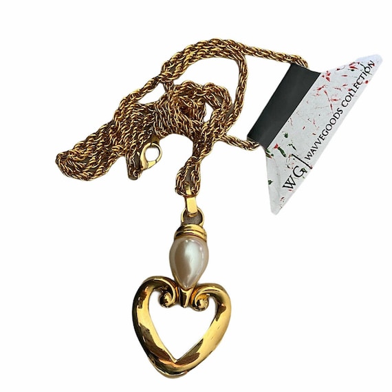 Rare Vintage Ralph Lauren Pearl Heart Pendant Cha… - image 1