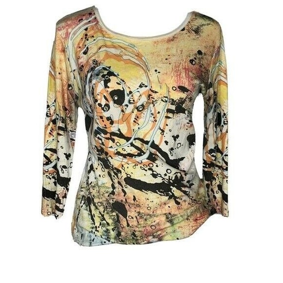 Katina Marie New York 3/4 Sleeve Rhinestone Print Cotton Scoop Neck Top Katina Marie New York 3/4 Sleeve Rhinestone Print Cotton Scoop Neck Top