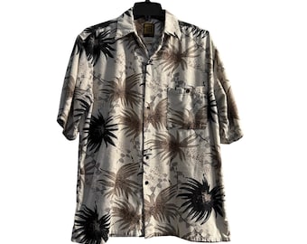 B. Bruno Silk floral Print Button-Down Hawaiian Shirt mens Sz L cream