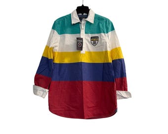 Vintage Chaps heritage natural Multi Color Striped Rugby Polo mens Size M