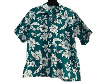 haleiwa surf designs Hawaiians Classic Hibiscus Aloha Shirt mens sz L aqua blue