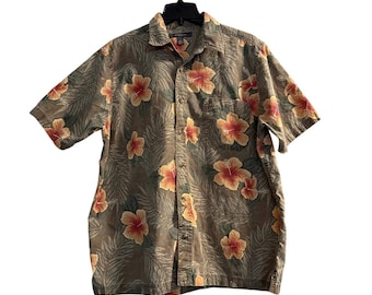 Croft & Barrow Linen Hawaiian Floral Shirt men Size L collared