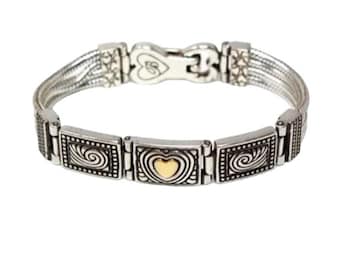 Brighton Two Tone Heart Silver Gold Retired Bracelet