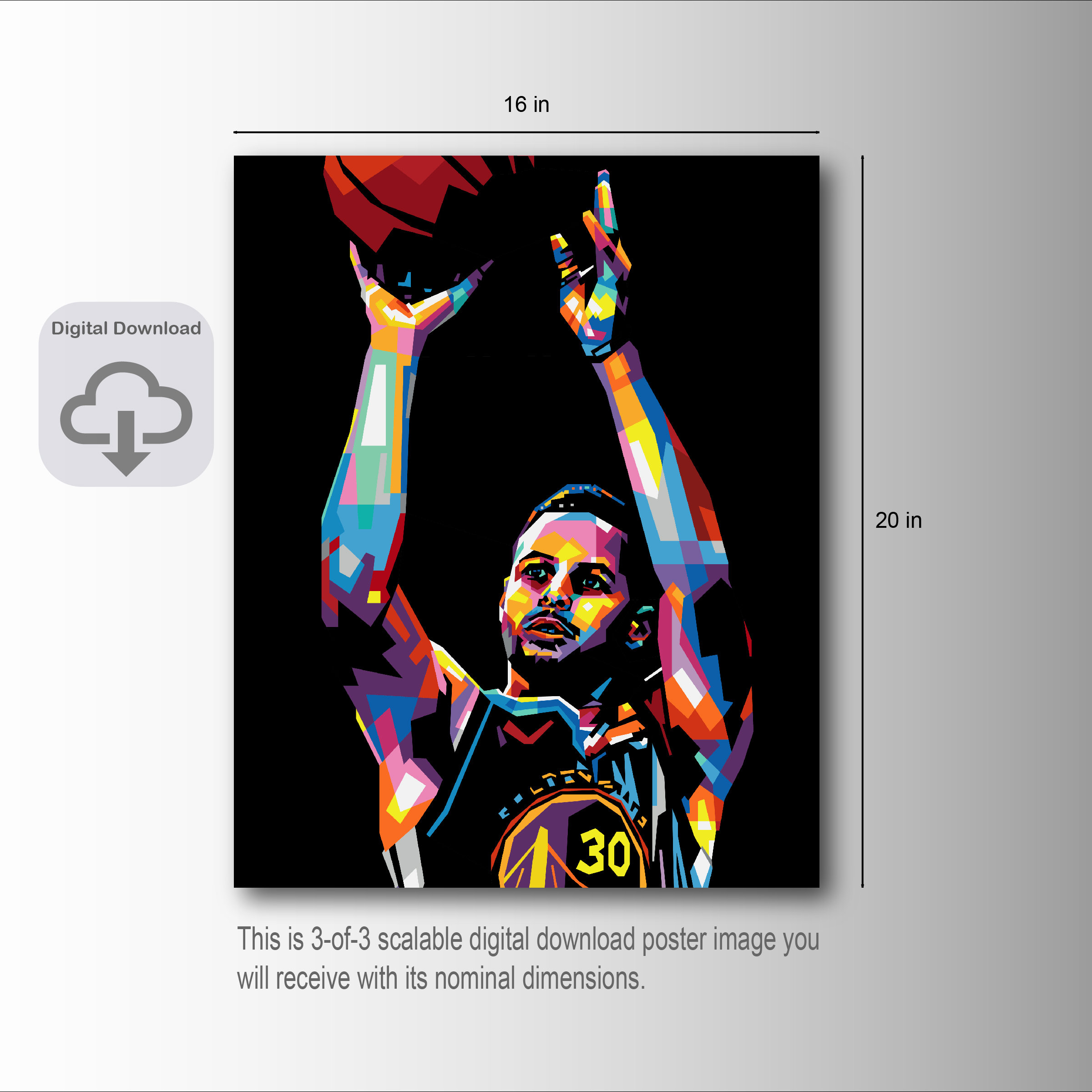 Steph Curry Poster Digital Download Basketball Poster Pop Art Man