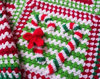 CROCHET PATTERN "Candy Cane Lane" Christmas afghan blanket throw pdf instant digital download