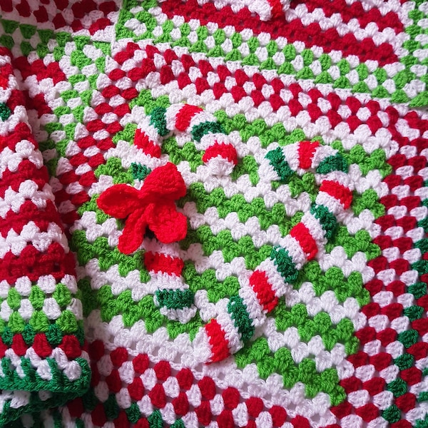 CROCHET PATTERN "Candy Cane Lane" Christmas afghan blanket throw pdf instant digital download