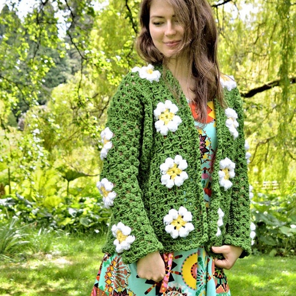 Crochet Daisy Granny Square Cardigan Jacket Pattern PDF | YouTube Video Tutorial | Diagram | Beginner Pattern