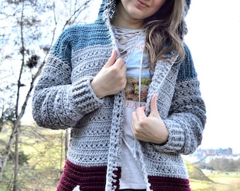 Crochet Cross Stitch Hoodie Pattern PDF | Comfy Hooded Cardigan With Pockets For Women | Video Tutorial | Crochet Hoodie Pattern