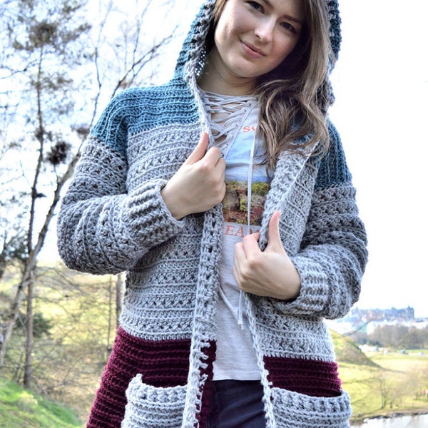 Crochet Cross Stitch Hoodie Pattern PDF | Comfy Hooded Cardigan With Pockets For Women | Video Tutorial | Crochet Hoodie Pattern