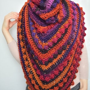 Crochet Bobble Stitch Shawl | Pattern Download PDF | Easy Fast Beginner Friendly Triangle Wrap | Warm Cozy Wrap Around | Solid Granny Stitch