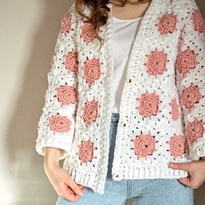 Easy Crochet Granny Square Cardigan Pattern PDF Crochet Rose Flower Granny Square YouTube Video Tutorial Layout Diagram image 1