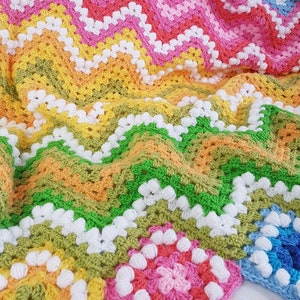 CROCHET PATTERN Crochet Blanket Spring Landscape, spring summer colorful granny ripple afghan, throw, tutorial, pdf instant digital download