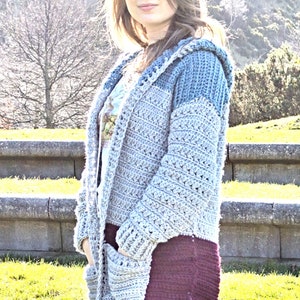 Crochet Cross Stitch Hoodie Pattern PDF Comfy Hooded Cardigan With Pockets For Women Video Tutorial Crochet Hoodie Pattern image 5