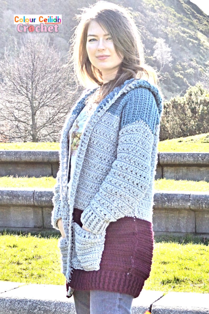 Crochet Cross Stitch Hoodie Pattern PDF Comfy Hooded Cardigan With Pockets For Women Video Tutorial Crochet Hoodie Pattern image 5