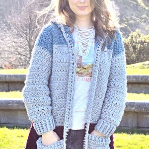 Crochet Cross Stitch Hoodie Pattern PDF Comfy Hooded Cardigan With Pockets For Women Video Tutorial Crochet Hoodie Pattern image 8