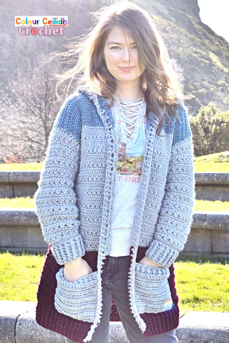 Crochet Cross Stitch Hoodie Pattern PDF Comfy Hooded Cardigan With Pockets For Women Video Tutorial Crochet Hoodie Pattern image 8