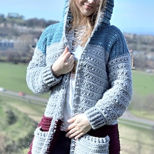 Crochet Cross Stitch Hoodie Pattern PDF Comfy Hooded Cardigan With Pockets For Women Video Tutorial Crochet Hoodie Pattern image 4